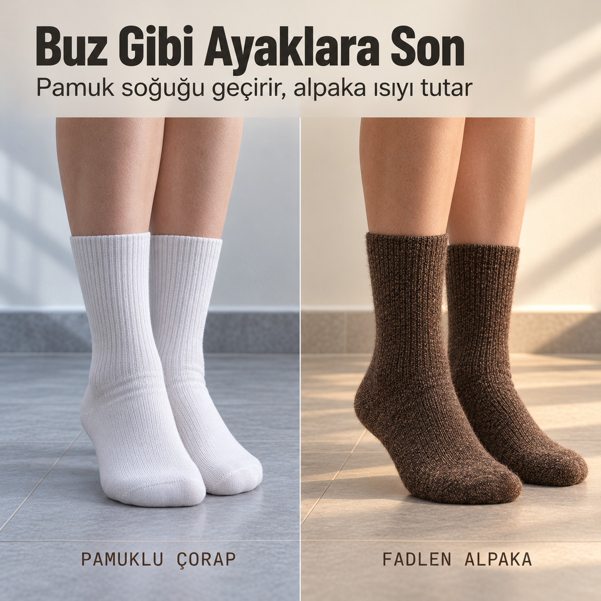 Doğal Alpaka Yünlü Kışlık Çorap