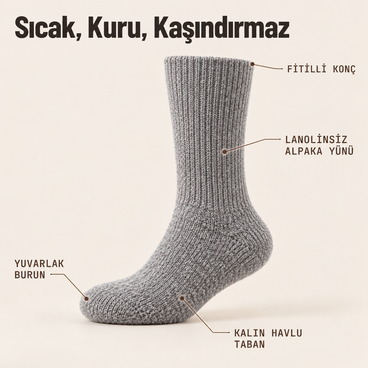 Doğal Alpaka Yünlü Kışlık Çorap