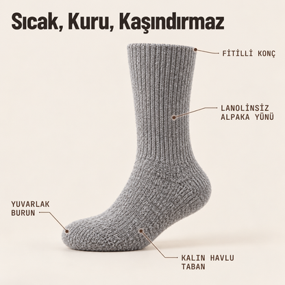 Doğal Alpaka Yünlü Kışlık Çorap